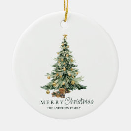 Ornamento De Cerâmica Christmas Pine Tree Photo Family Ornament