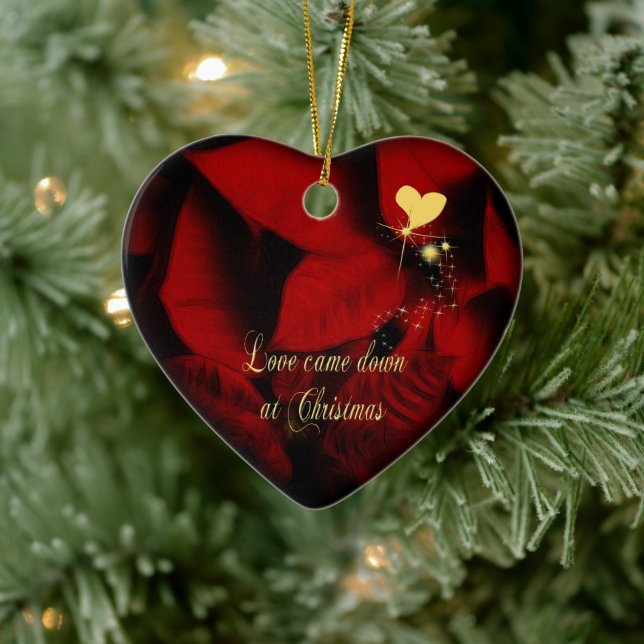 Ornamento De Cerâmica Christmas Poinsettia Heart Photo Ornament (Árvore)
