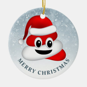 Ornamento De Cerâmica christmas poo emoji com chapéu de santa
