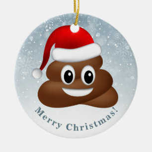 Ornamento De Cerâmica christmas poo emoji com chapéu de santa
