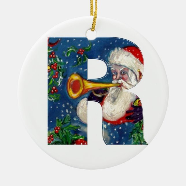 ORNAMENTO DE CERÂMICA CHRISTMAS R LETTER / SANTA CLAUS BUGLRAR (Frente)