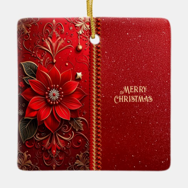 Ornamento De Cerâmica Christmas Red Flower Holiday Ornament (Frente)