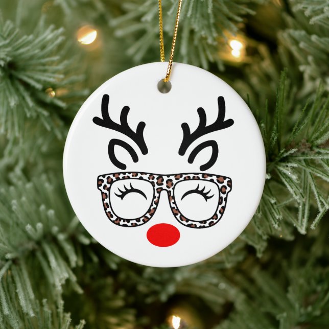 Ornamento De Cerâmica Christmas Reindeer Leopard Glasses Holiday (Árvore)