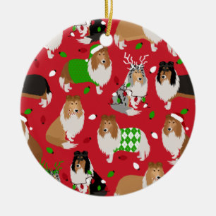 Ornamento De Cerâmica Christmas Rough Collie