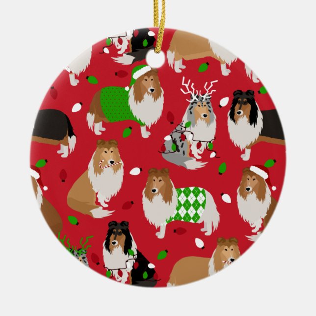 Ornamento De Cerâmica Christmas Rough Collie (Frente)