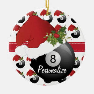 Ornamento De Cerâmica Christmas Sport Billiards Pool Santa Hat