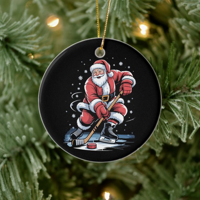 Ornamento De Cerâmica Christmas Sports Santa Plays Ice Hockey Xmas  (Árvore)