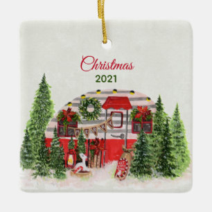 Ornamento De Cerâmica Christmas Trailer Camper Outdoorsy Theme