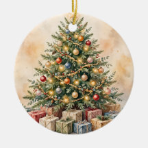 Christmas Tree Gifts Watercolor Presents Family Ho