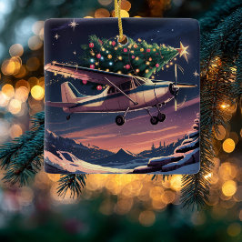 Ornamento De Cerâmica Christmas Tree on Cessna Airplane Photo Funny