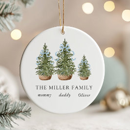 Ornamento De Cerâmica Christmas Trees Bow Blue