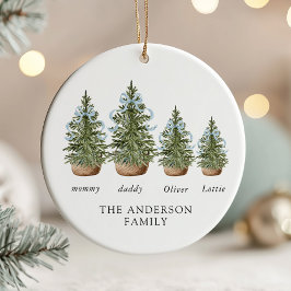 Ornamento De Cerâmica Christmas Trees Bow Blue