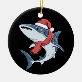 Ornamento De Cerâmica Christmas Whale Shark Santa Hat Scarf Ocean Fish