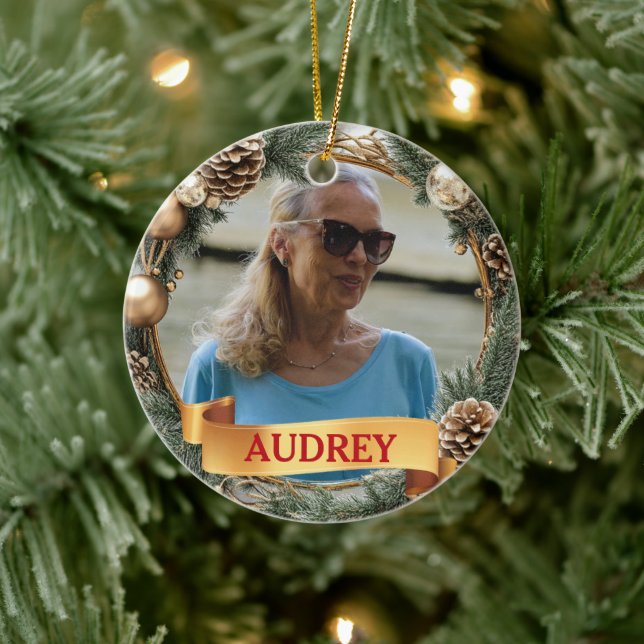 Ornamento De Cerâmica Christmas Wreath ANY Photo Tree Ornament (Árvore)