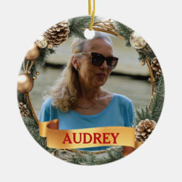 Ornamento De Cerâmica Christmas Wreath ANY Photo Tree Ornament