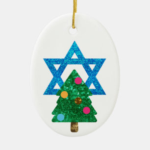 Ornamento De Cerâmica christmukkah hanukkah do sequin
