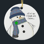 Ornamento De Cerâmica Chubby Snowman com Say<br><div class="desc">Um bonitinho bonitinho bonitinho de neve com um chapéu de xadrez e cachecol com uma doce expressão no rosto. As palavras "thumpity,  thump thump" podem ser alteradas como desejado.</div>