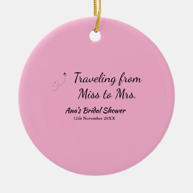 Ornamento De Cerâmica Chuveiro de viagem adicionar nome data senhorita p (Frente)
