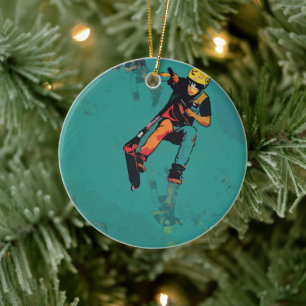 Ornamento De Cerâmica Ciclista de Patinete de Acrobacias Voador