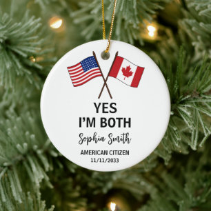 Ornamento De Cerâmica Cidadania Dupla EUA Canadá Personalizado