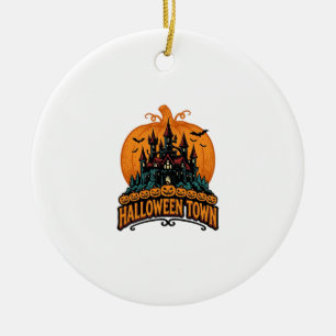 Ornamento De Cerâmica Cidade de Halloween Castelo Assombrado Abóbora Vin