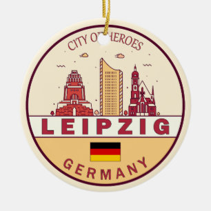 Ornamento De Cerâmica Cidade de Leipzig, Alemanha, Skyline Emblem