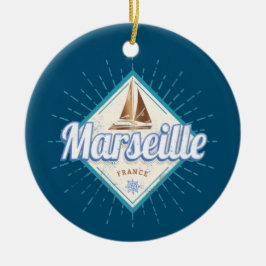 Ornamento De Cerâmica Cidade de Marselha França: navio de navegação retr