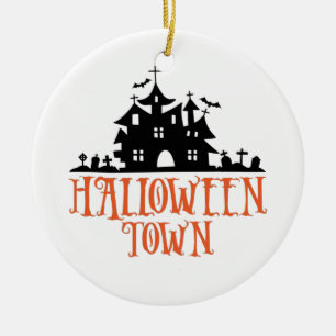 Ornamento De Cerâmica Cidade do Halloween