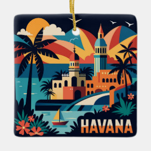 Ornamento De Cerâmica Cidade Viagens vintage de Havana Cuba