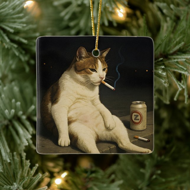 Ornamento De Cerâmica Cigarette Kitten Funny Smoking Cat Gen Z Meme (Árvore)