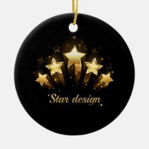 Ornamento De Cerâmica Cinco estrelas douradas em preto