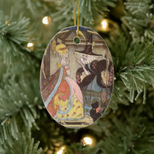 Ornamento De Cerâmica Cinderela e Fada Madrinha, Vintage Fairy Tale