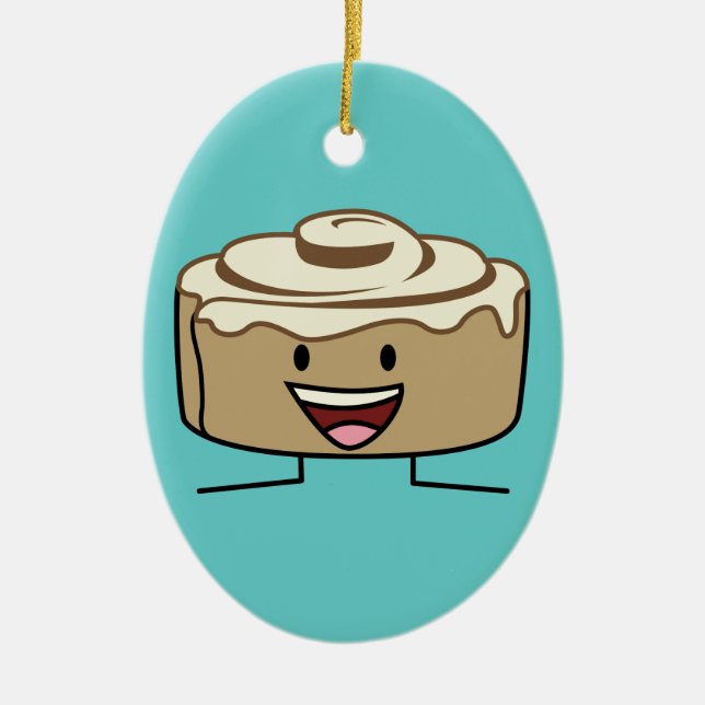 Ornamento De Cerâmica Cinnamon Roll Bun pastel gooey swirl Danish (Frente)
