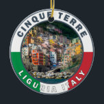 Ornamento De Cerâmica Cinque Terre Itália Watercolor Circle<br><div class="desc">Cinque Terre retro viagem art design. Cinque Terre é uma série de aldeias costeiras,  de séculos,  na robusta costa italiana da Riviera.</div>