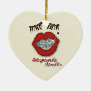 Ornamento De Cerâmica Cintas brilhantes, lábios vermelhos, toupeira, e