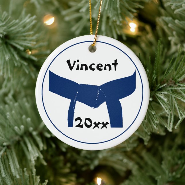 Ornamento De Cerâmica Cinturão Azul Escuro de Artes Marciais Datado (Árvore)