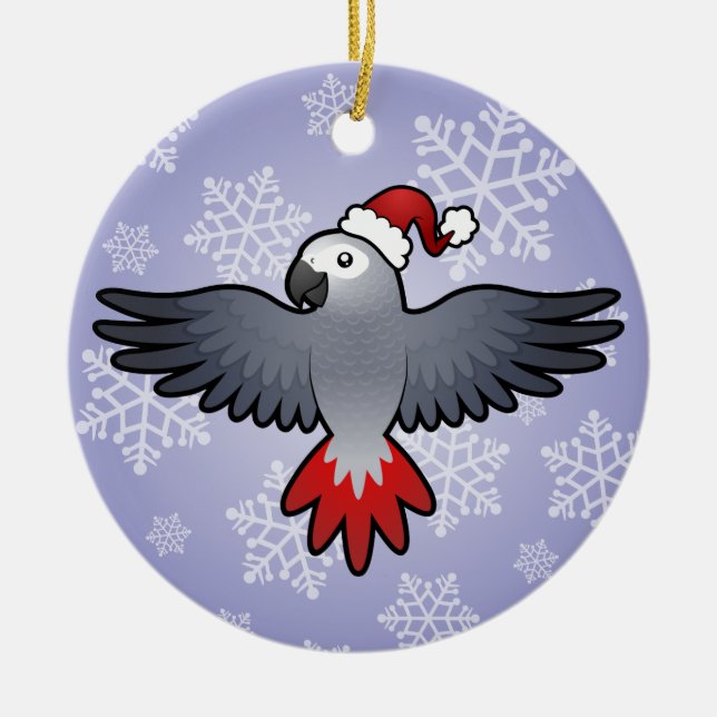 Ornamento De Cerâmica Cinza africano do Natal (pássaro médio) (Frente)