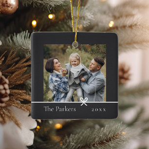 Ornamento De Cerâmica Cinza Arco minimalista Foto frente e verso