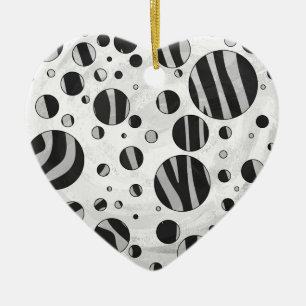 Ornamento De Cerâmica Cinza Bolinhas zebra, preto e claro