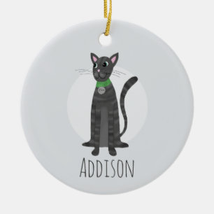 Ornamento De Cerâmica Cinza Bonita por Cat Paw Imprime Feriado Feliz
