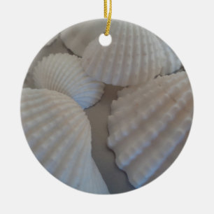 Ornamento De Cerâmica Cinza Branca, Conchas, Sea Shell Summer Beach Love