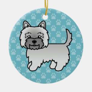 Ornamento De Cerâmica Cinza Cairn Terrier Cartoon Dog Ilustração Azul
