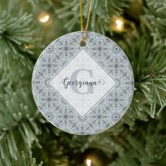Ornamento De Cerâmica Cinza de Harmonia Floral Personalizada Mandala
