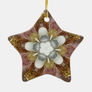 Ornamento De Cerâmica Cinza de Prata Rosa Elegante Dourada Flor Branca