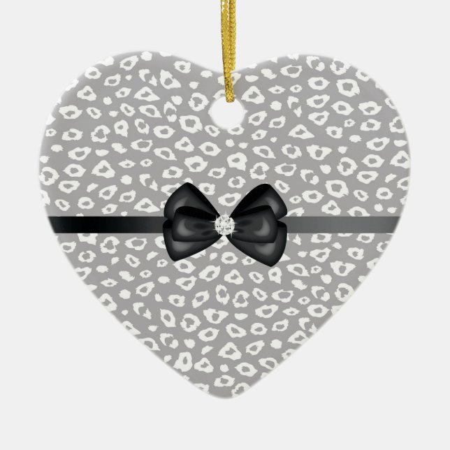 Ornamento De Cerâmica Cinza e Leopardo Branco Impressão com Arco (Frente)