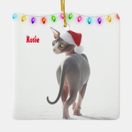 Ornamento De Cerâmica Cinza e Sphynx Branco Natal