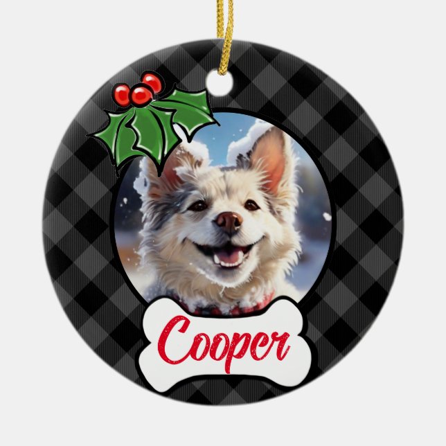 Ornamento De Cerâmica Cinza festiva Xadrez de frutos de baga (Frente)