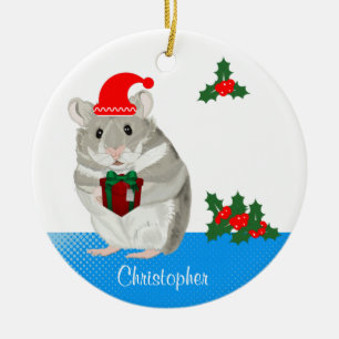 Ornamento De Cerâmica Cinza Hamster personalizado Natal