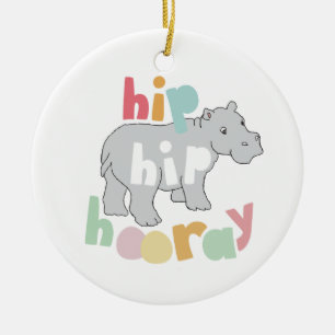 Ornamento De Cerâmica Cinza Hip Hip Hooray Desenho Hippo