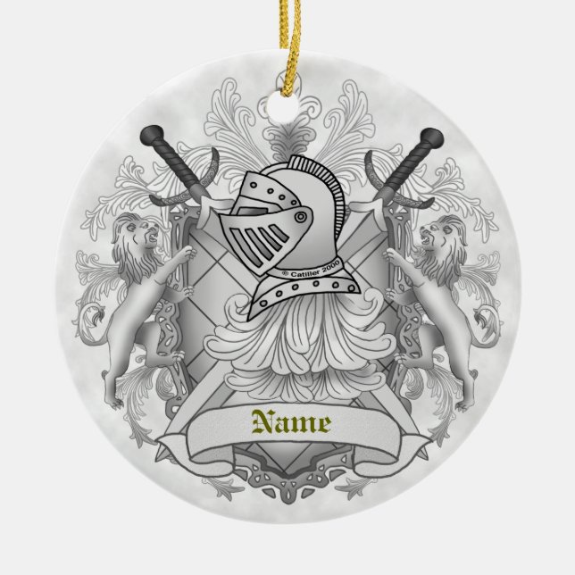 Ornamento De Cerâmica Cinza Knight Family Crest Surname (Frente)